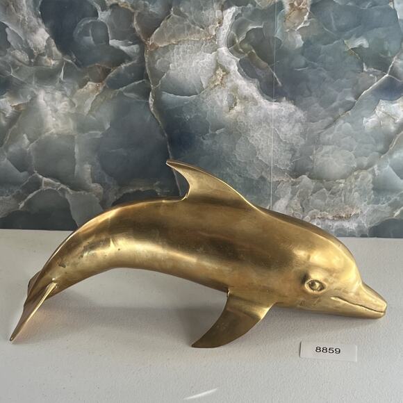Dolphin Sculpture/Sea Life Figurine Vintage Solid Brass 13.5" x 7" - Picture 11 of 13